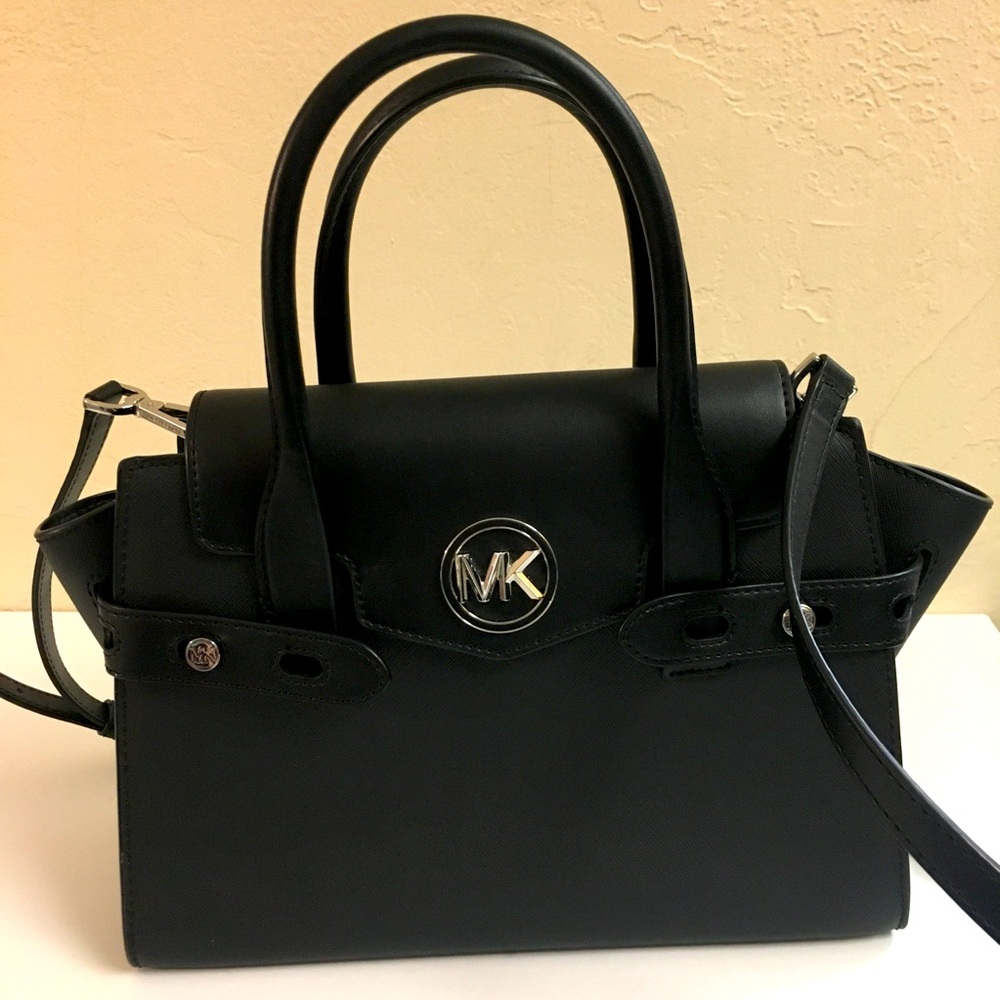Michael Kors Carmen Satchel Crossbody Purse Bag Black